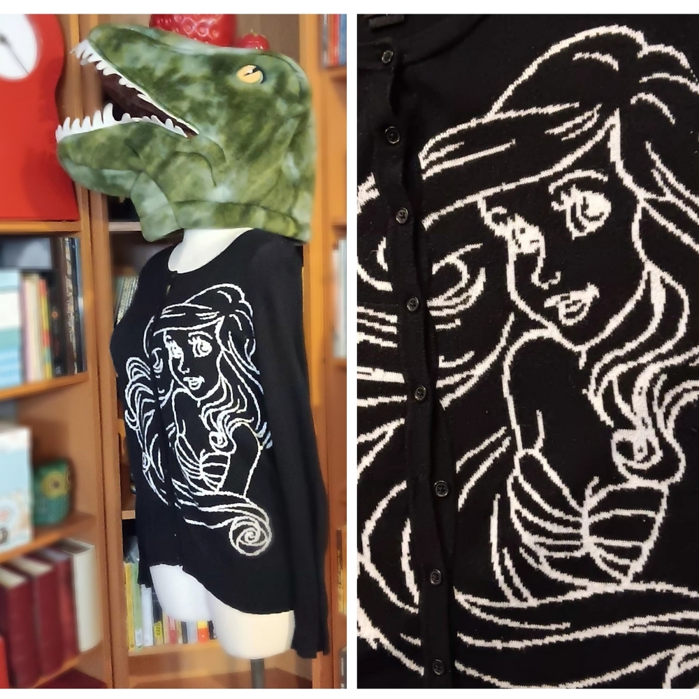 Torrid Disney Little Mermaid Ariel Black and White Button Down Cardigan Sweater